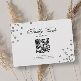 Elegantes Script Wedding QR UAWG Silver Confetti RSVP Karte