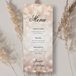 Elegantes Script Wedding Rose Gold Bokeh Lights Menükarte