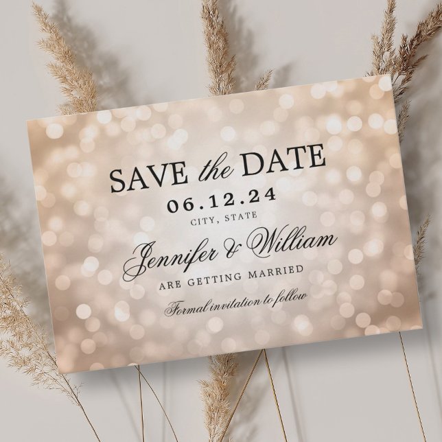 Elegantes Script Wedding Rose Gold Bokeh Lights Save The Date (Elegant Script Wedding Rose Gold Bokeh Lights Save The Date)