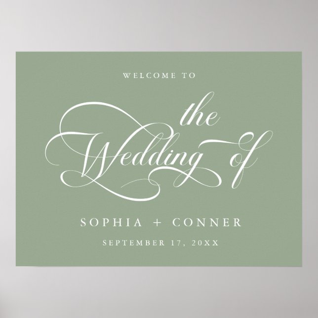 Elegantes Script Wedding Sage Green Begrüßungszeic Poster (Vorne)