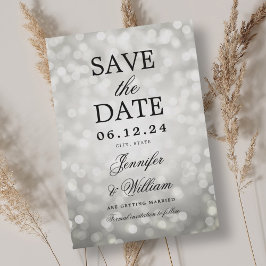 Elegantes Script Wedding Silver Bokeh Lights Save The Date