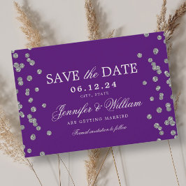 Elegantes Script Wedding Silver Confetti Lila Save The Date