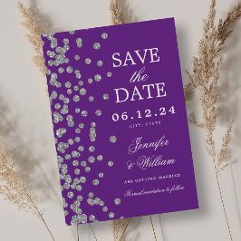 Elegantes Script Wedding Silver Confetti Lila Save The Date