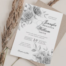 Elegantes Script Wedding Silver Watercolor Floral