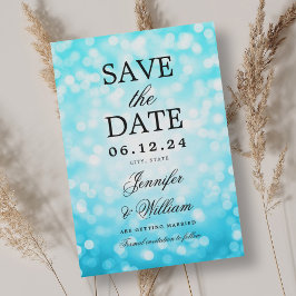 Elegantes Script Wedding Türkise Bokeh Lights Save The Date