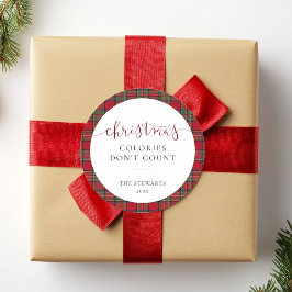 Elegantes Script Weihnachtskolorys Kariert Tartan Runder Aufkleber