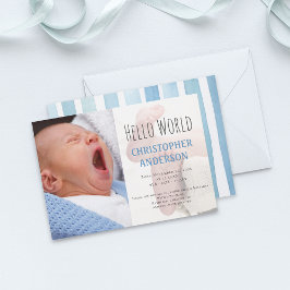 Elegantes Script Welcome Baby Foto Blue Birth Ankündigung