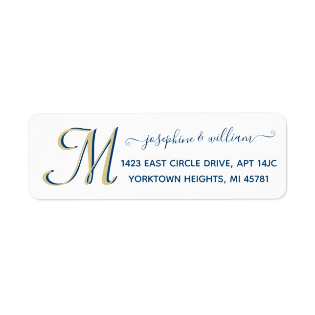 Elegantes Script White Blue Monogram Address (Vorne)