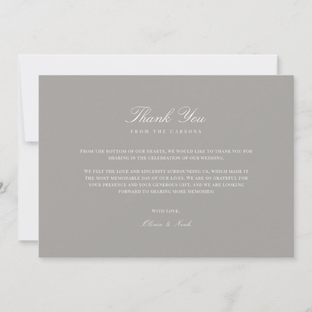 Elegantes Script White & Gray Dankeschön Karte (Vorderseite)
