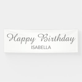Elegantes Script White Gray Happy Birthday Banner