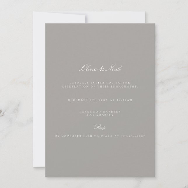Elegantes Script, White & Gray Verlobung Einladung (Vorderseite)