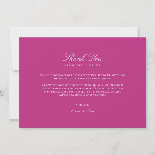 Elegantes Script White & Magenta Dankeschön Karte (Vorderseite)