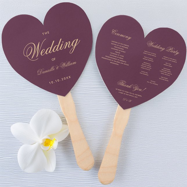 Elegantes Script Wine Color Heart Wedding Programm Fächer (Von Creator hochgeladen)