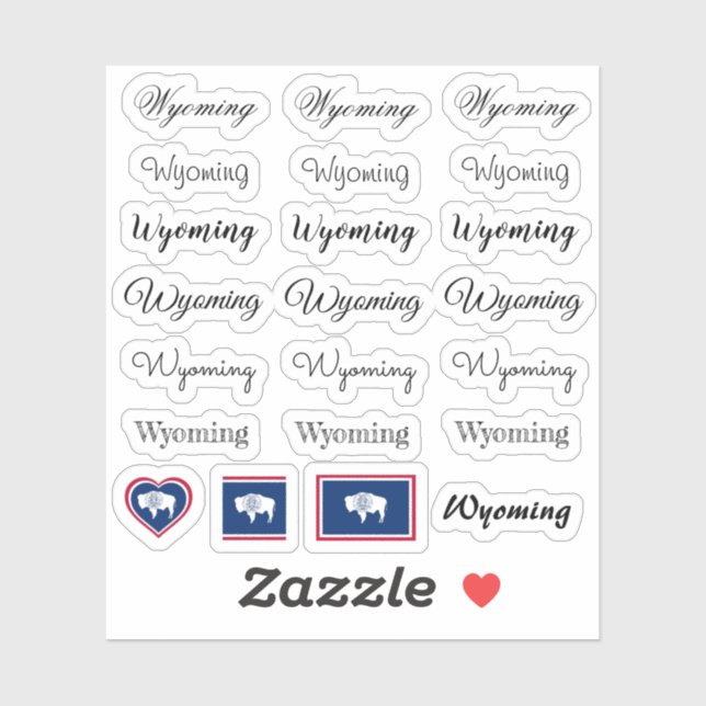 Elegantes Script Wyoming & Wyoming Flag /name Set Aufkleber (Blatt)
