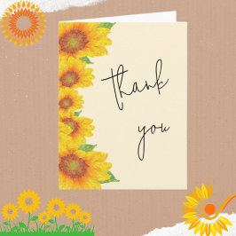 Elegantes Script Yellow Sunflowers Dankeschön Card Karte