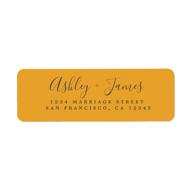 Elegantes Script Yellow Wedding Return Address Lab (Vorne)