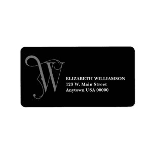 Elegantes Scroll Monogram W in Grau und Schwarz Adressaufkleber