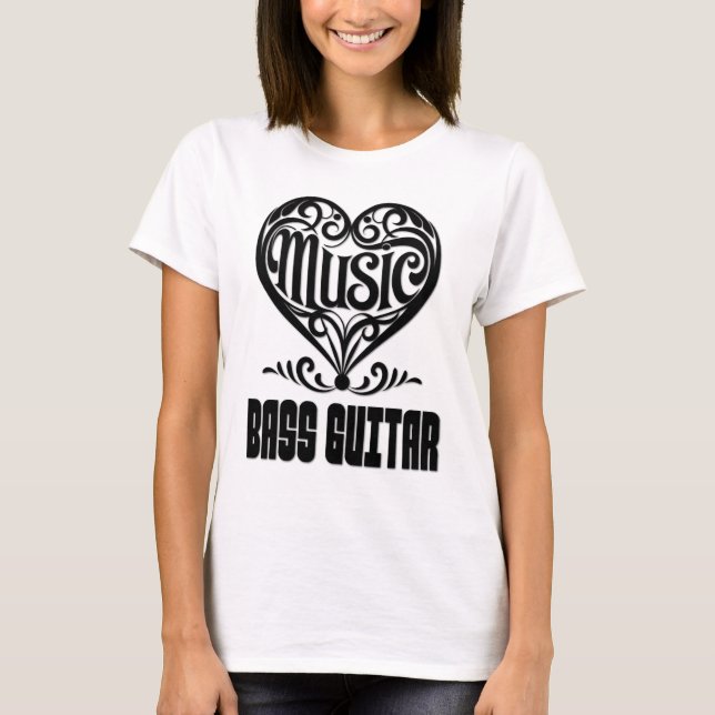 Elegantes Scrolled Herz für Bass Gitarre Liebhaber T-Shirt (Vorderseite)