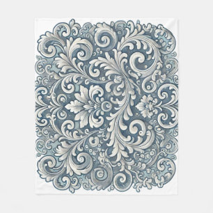Elegantes Scrolling Damask Muster in Soft Blue und Fleecedecke