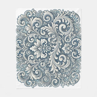 Elegantes Scrolling Damask Muster in Soft Blue und Fleecedecke