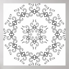 elegantes Scrollwork-Mandala mit Blattverzierungen Poster