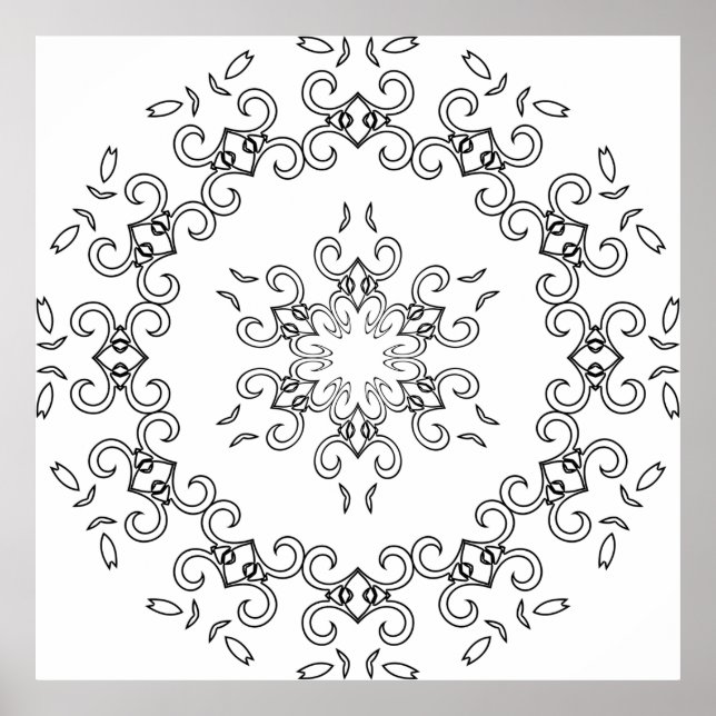 elegantes Scrollwork-Mandala mit Blattverzierungen Poster (Vorne)