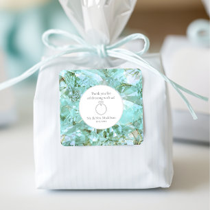 Elegantes Sea Glass Crystal Gemstone Hochzeit Quadratischer Aufkleber