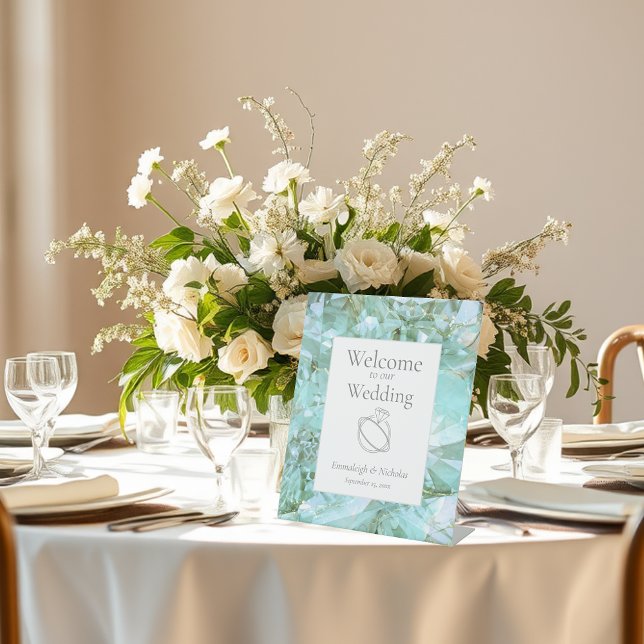 Elegantes Sea Glass Crystal Gemstone Hochzeit Sockelschild (Von Creator hochgeladen)