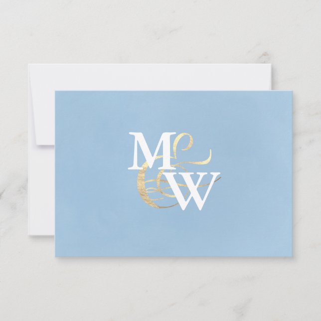 Elegantes Sea Glass Dusty Blue Monogram Wedding RSVP Karte (Vorderseite)