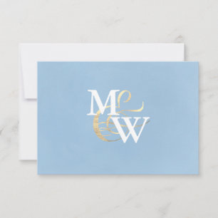 Elegantes Sea Glass Dusty Blue Monogram Wedding RSVP Karte