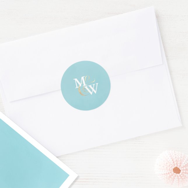 Elegantes Sea Glass Monogram Gold Ampersand Hochze Runder Aufkleber (Von Creator hochgeladen)