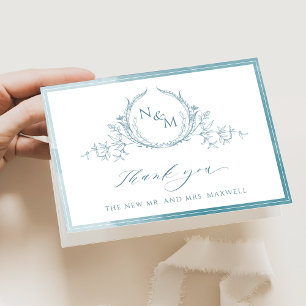 Elegantes Sea Glass Monogramm, Wasserfarbenprägung Dankeskarte