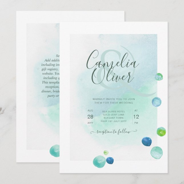 Elegantes Sea Glass Watercolor Boho Wedding Invita Einladung (Vorne/Hinten)