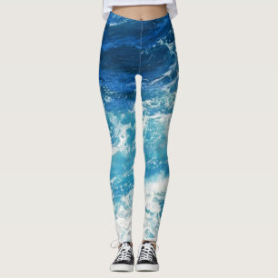 Elegantes Sea Waves Blue Ocean Muster Leggings