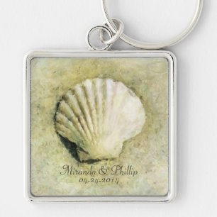 Elegantes Seashell-Strand-Hochzeits-Andenken Schlüsselanhänger