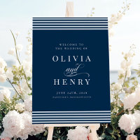 Elegantes Seaside Coastal Blue Stripe Hochzeitssym