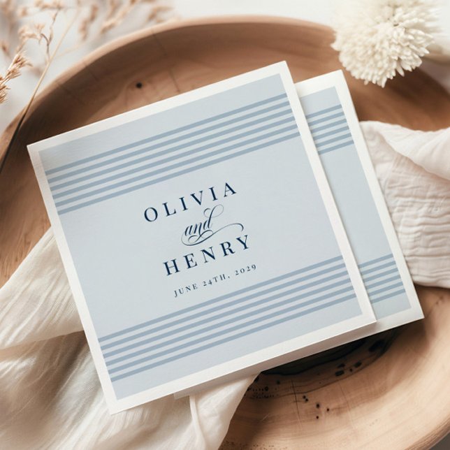 Elegantes Seaside Coastal Blue Stripe Hochzeitssym Serviette (Von Creator hochgeladen)