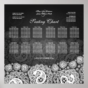 Elegantes Seating Chart Paisley Lace Black Poster