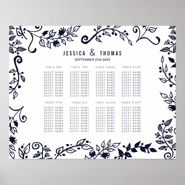 Elegantes Seekartendiagramm für Navy Blue und Whit Poster (Vorne)