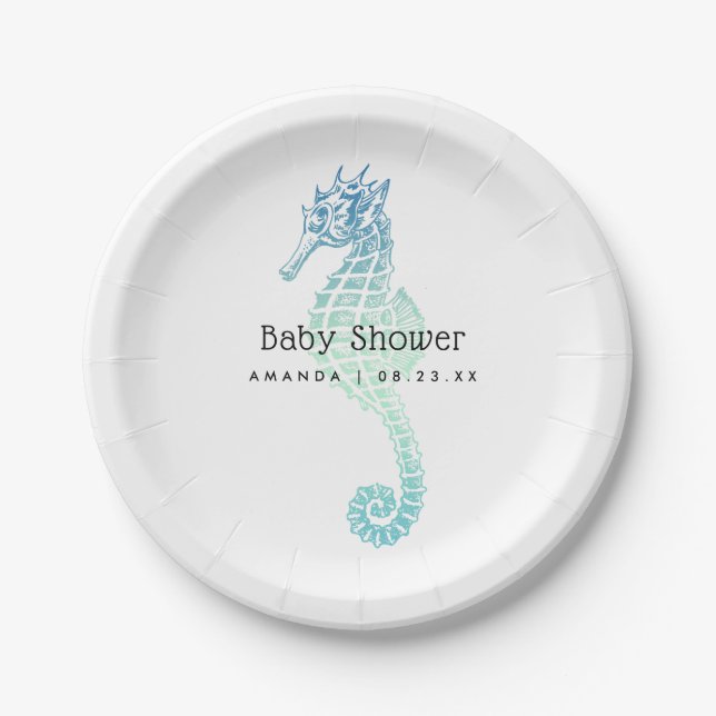 Elegantes Seepferd Babydusche Pappteller (Vorderseite)