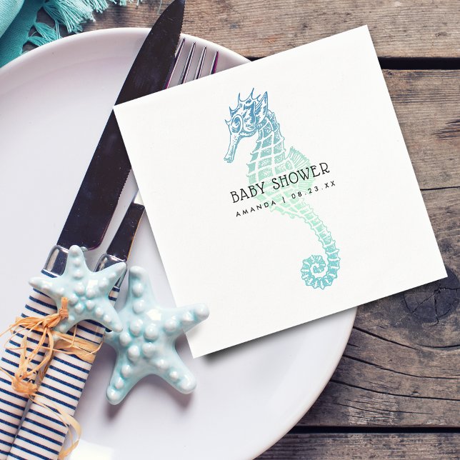 Elegantes Seepferd Babydusche Serviette (Elegant Seahorse Baby Shower Napkins)