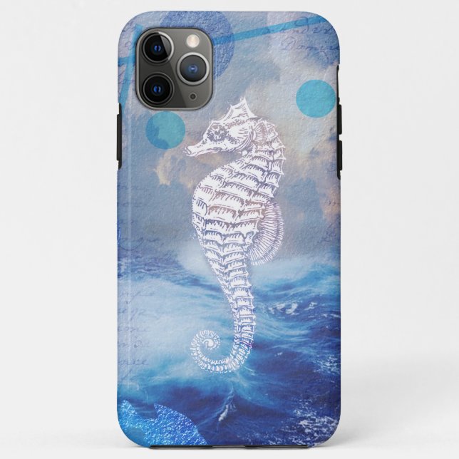 Elegantes Seepferd Blue Ocean Waves Case-Mate iPhone Hülle (Rückseite)