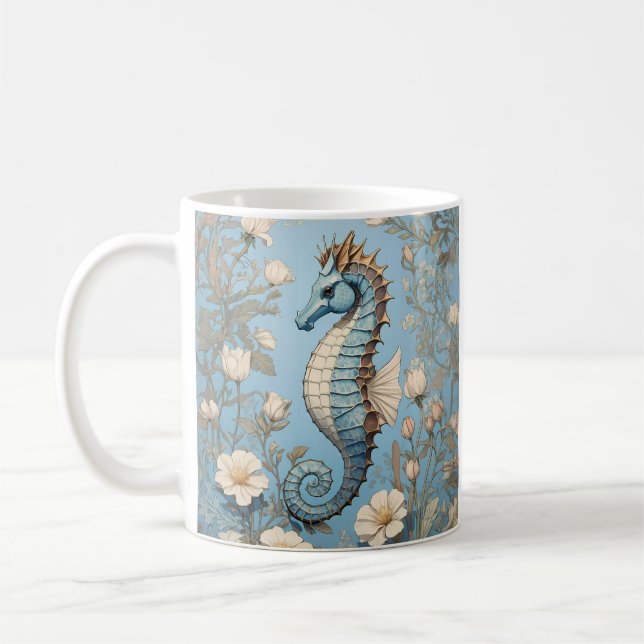 Elegantes Seepferd William Morris Inspiriert Kaffeetasse (Links)