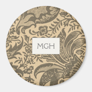 Elegantes Sepia Botanical Pattern Monogramm Magnet