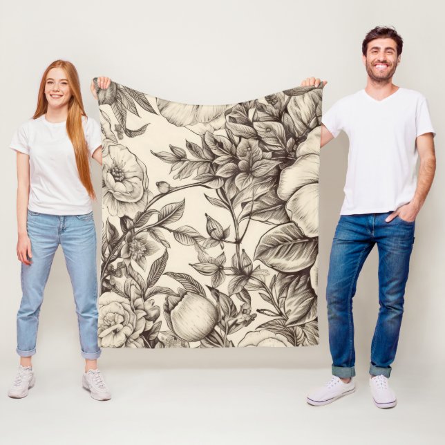 Elegantes Sepia-Botanik mit geschichteten Blumen Fleecedecke (Beispiel)