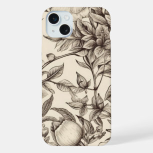 Elegantes Sepia-Botanik mit geschichteten Blumen iPhone 15 Plus Hülle