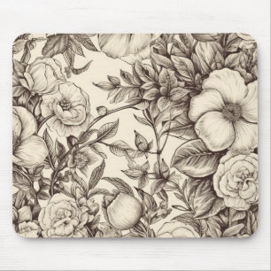 Elegantes Sepia-Botanik mit geschichteten Blumen Mousepad