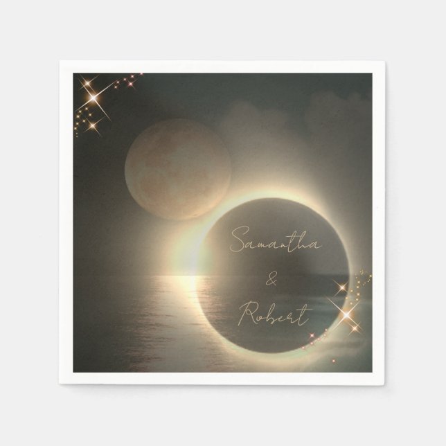 Elegantes Sepia Solar Eclipse Custom Foto Wedding Serviette (Vorderseite)