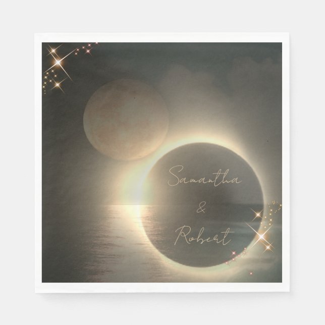 Elegantes Sepia Solar Eclipse Custom Foto Wedding Serviette (Vorderseite)