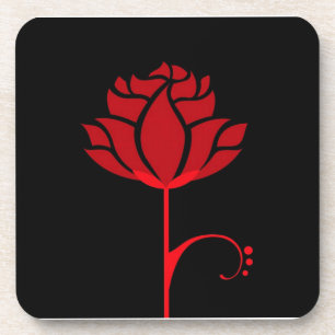 Elegantes Set mit Rote Rose von 6 Untersetzer